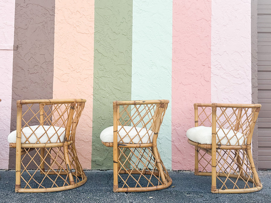 Set of Six Coastal Chic Rattan Dining Chairs