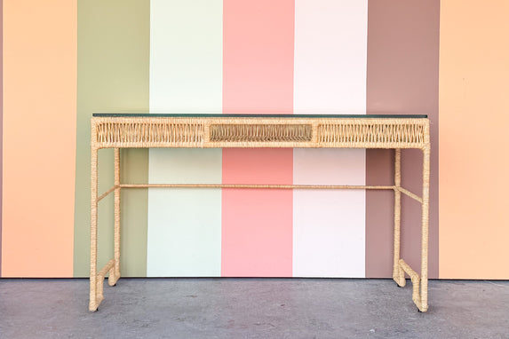 Coastal Chic Rattan Wrapped Desk