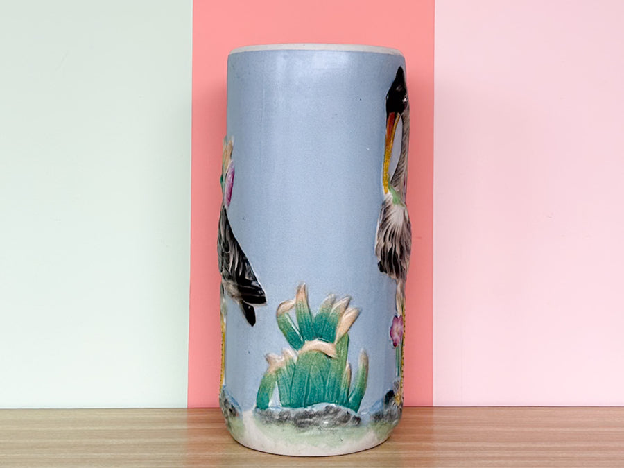 Majolica Heron Umbrella Stand