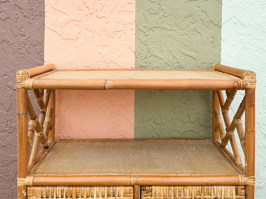 Chippendale Rattan Bar Cart