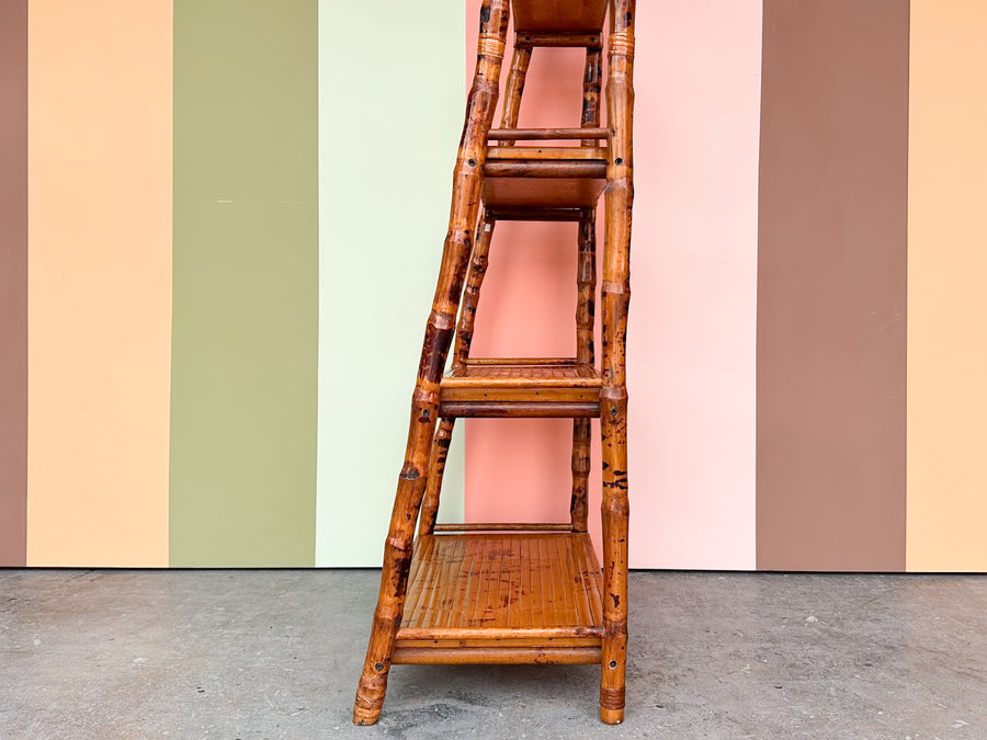 Tortoiseshell Rattan Leaning Etagere
