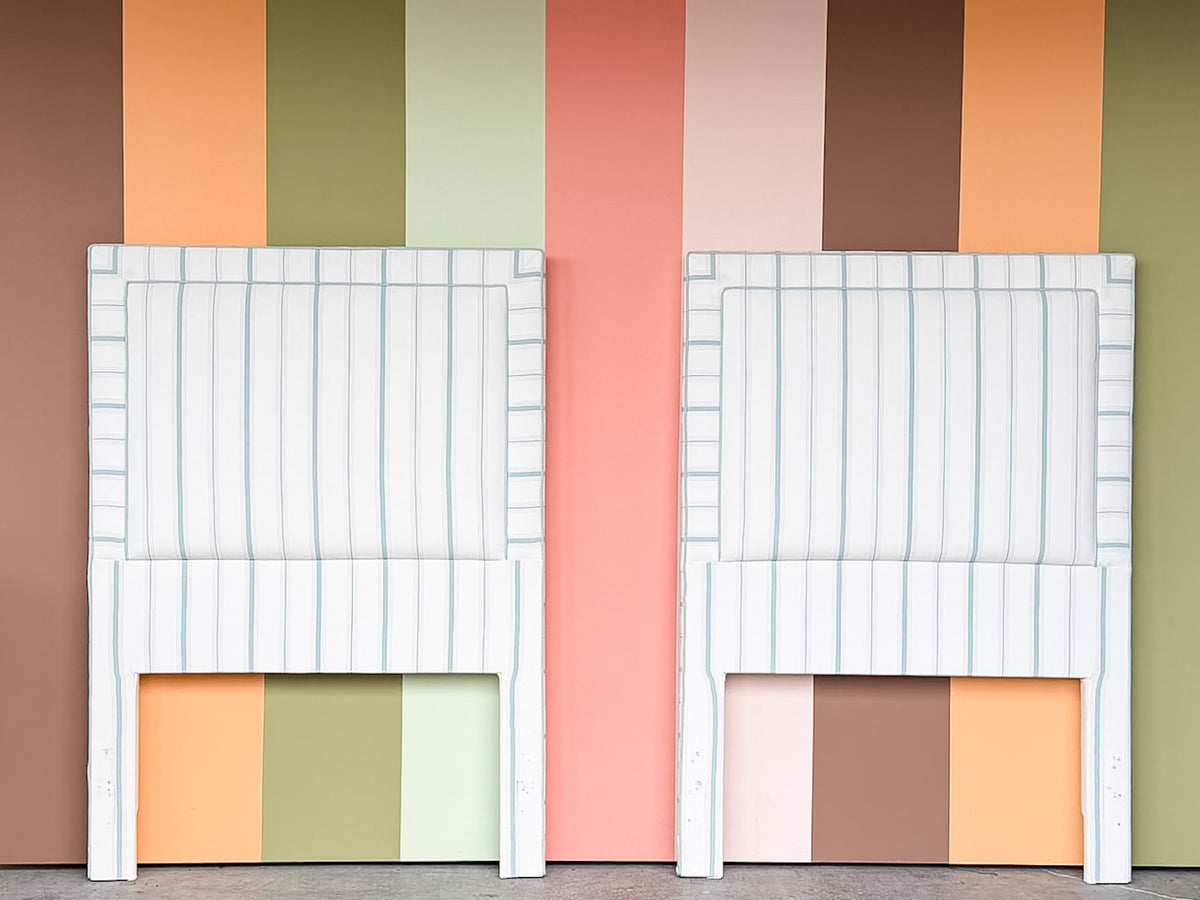 Pair of Striped Upholstered Twin Headboards