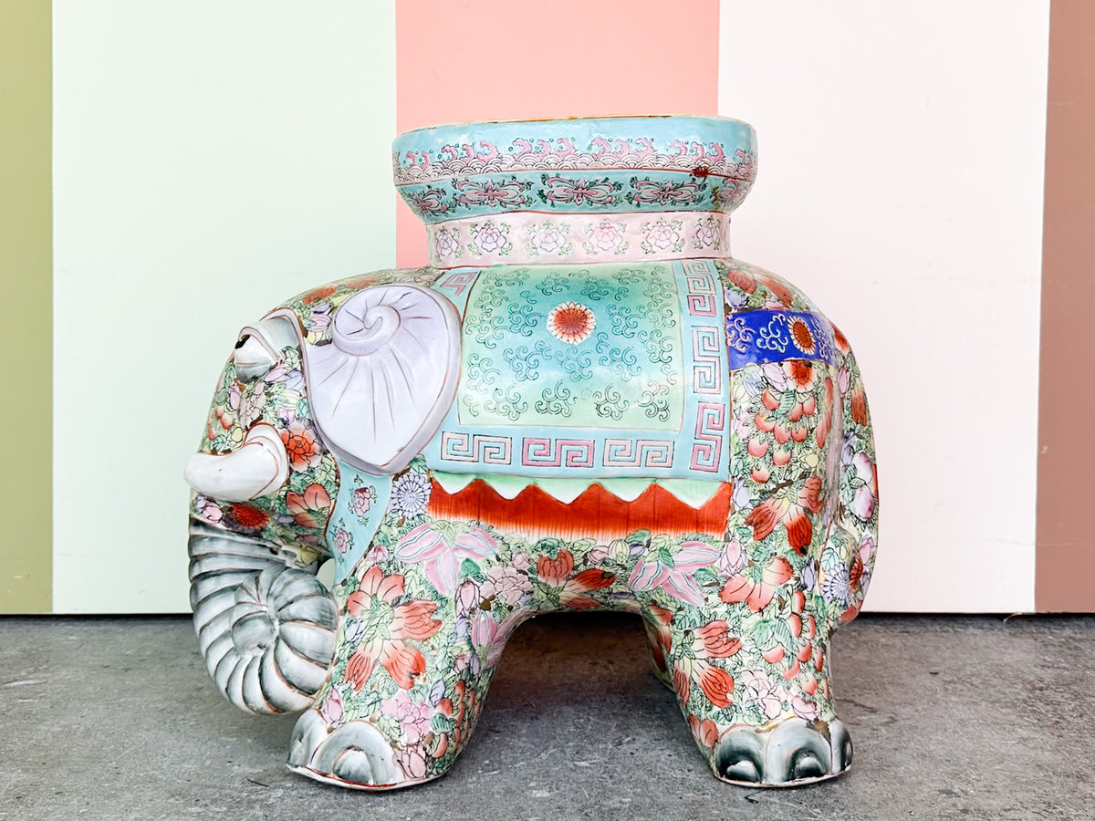 Chinoiserie Chic Colorful Ceramic Elephant Garden Seat