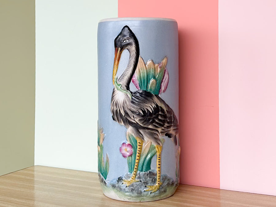 Majolica Heron Umbrella Stand