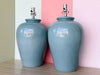 Pair of Large Ocean Blue Crackle Lamps