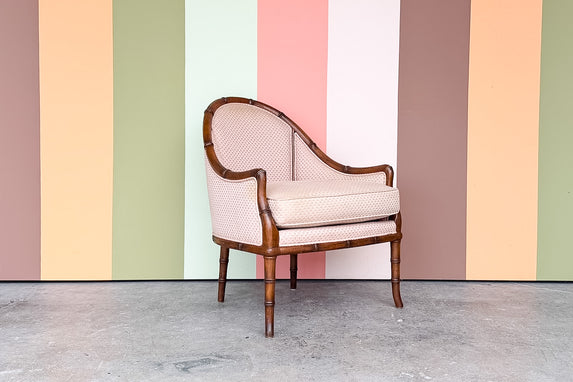 Upholstered Faux Bamboo Barrel Chair