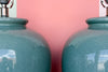 Pair of Large Ocean Blue Crackle Lamps