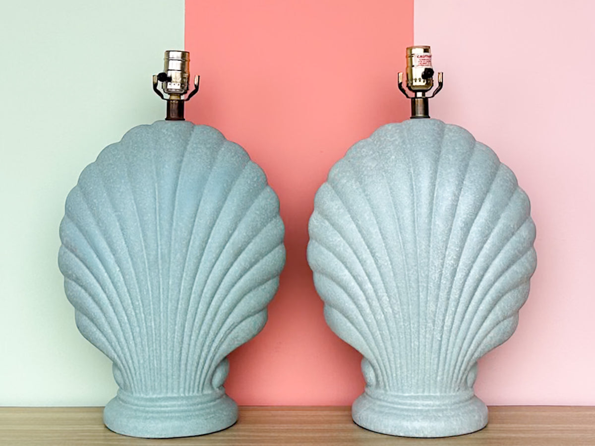 Pair of Turquoise Shell Motif Lamps