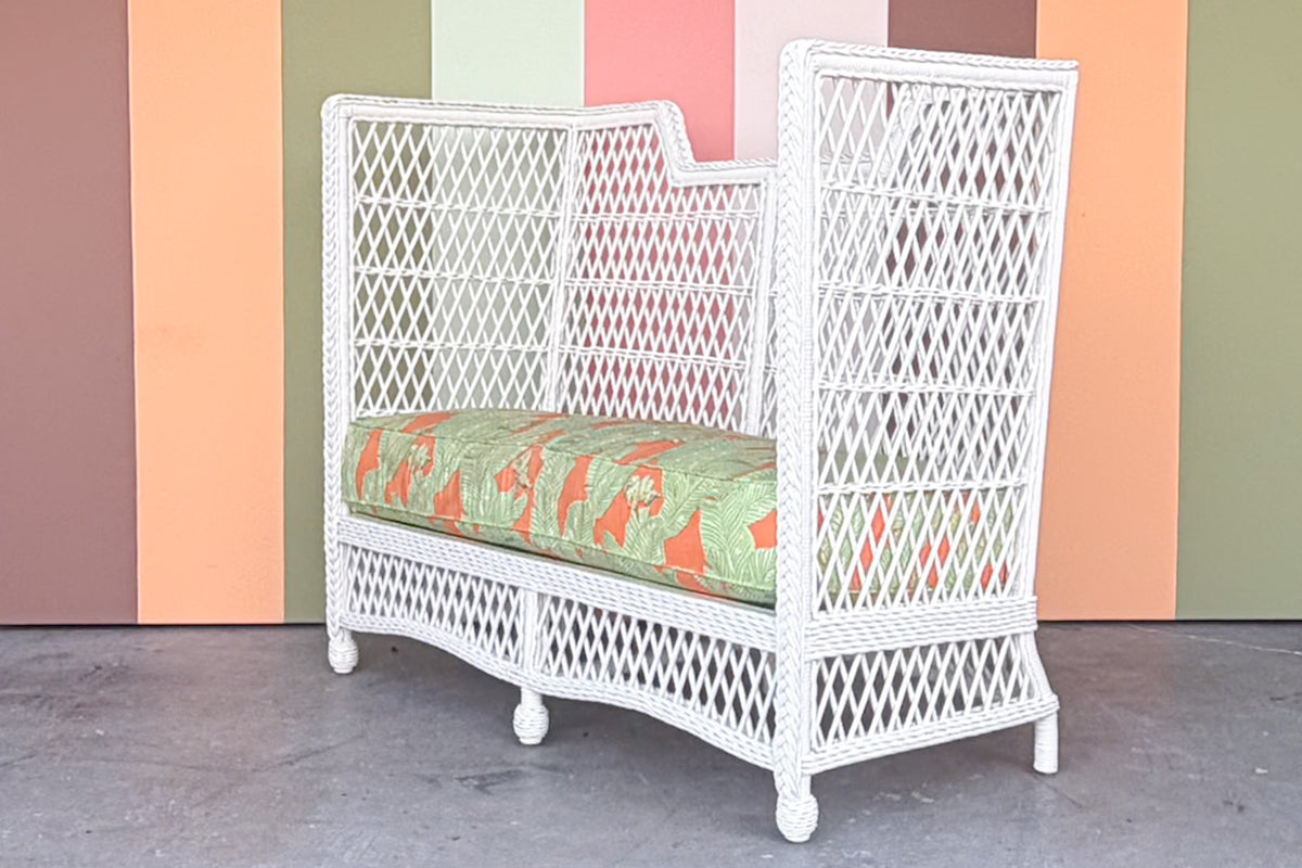 High Back Braided Rattan and Wicker Settee