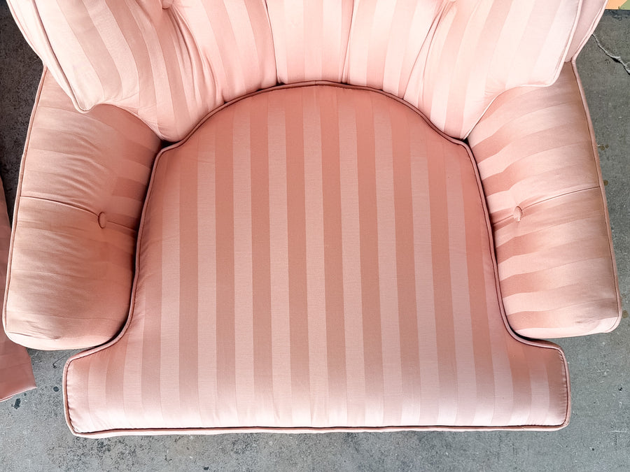 Pair of Pink Chic Upholstered Swivel Chairs