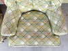 Pair of Pink and Green Plaid Upholstered Swivel Chairs