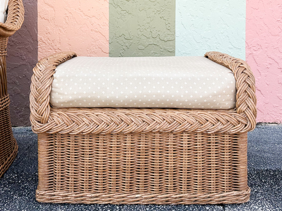 Braided Rattan Lounge Chair and Ottoman