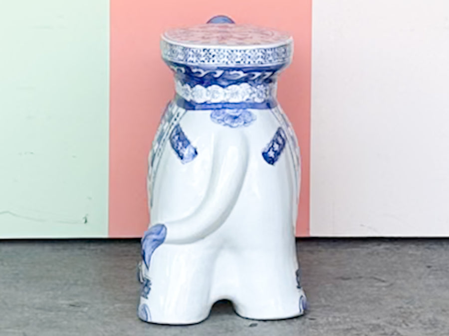 Petite Blue and White Elephant Garden Seat