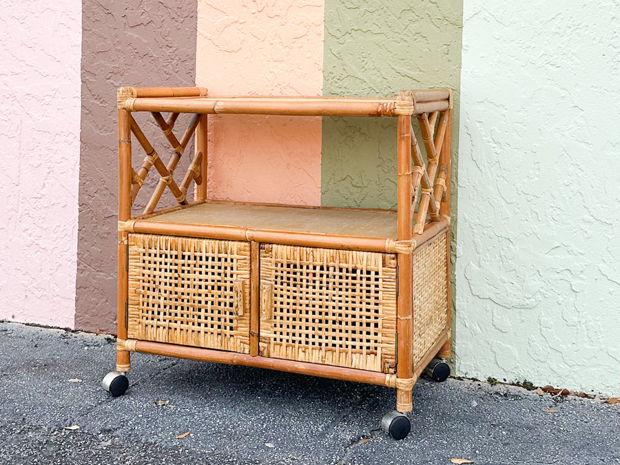Chippendale Rattan Bar Cart