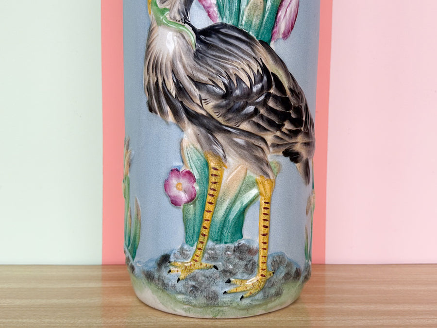 Majolica Heron Umbrella Stand