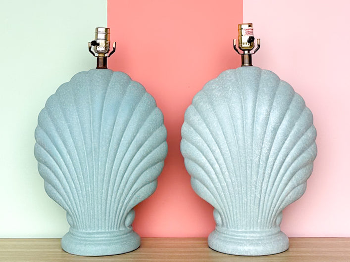 Pair of Turquoise Shell Motif Lamps