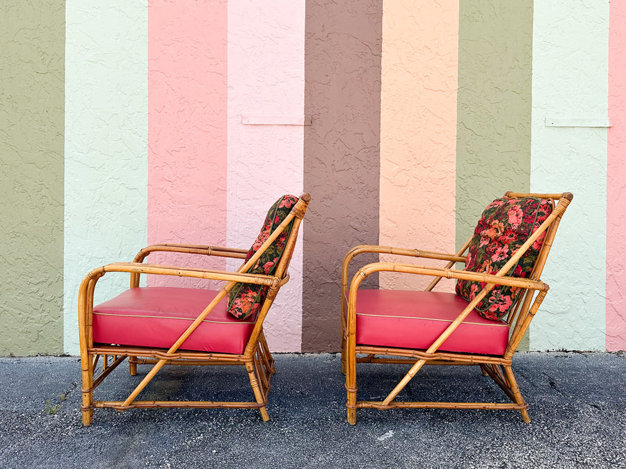 Pair of 1940s Heywood Wakefield Rattan Lounge Chairs