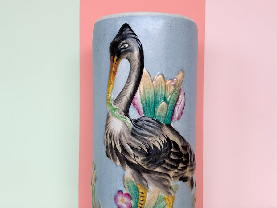 Majolica Heron Umbrella Stand