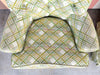 Pair of Pink and Green Plaid Upholstered Swivel Chairs