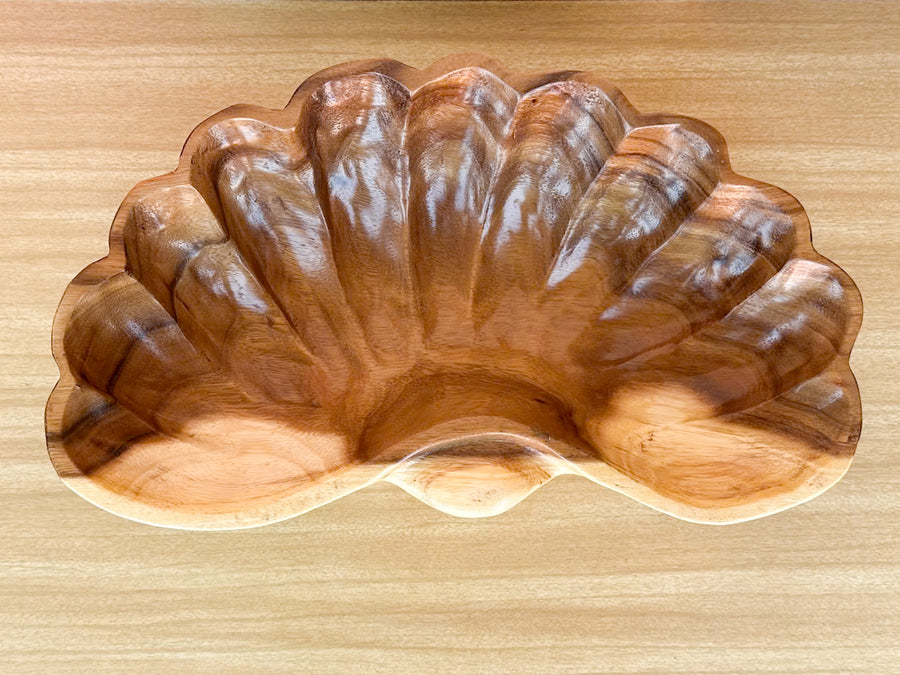 Hand Carved Teak Clam Shell Bowl
