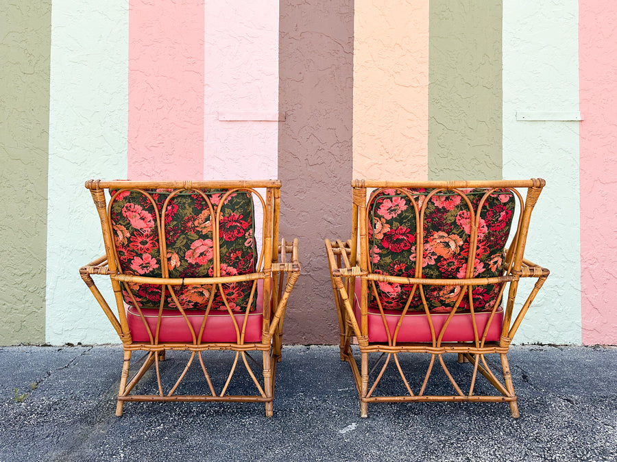 Pair of 1940s Heywood Wakefield Rattan Lounge Chairs