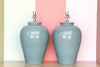 Pair of Large Ocean Blue Crackle Lamps