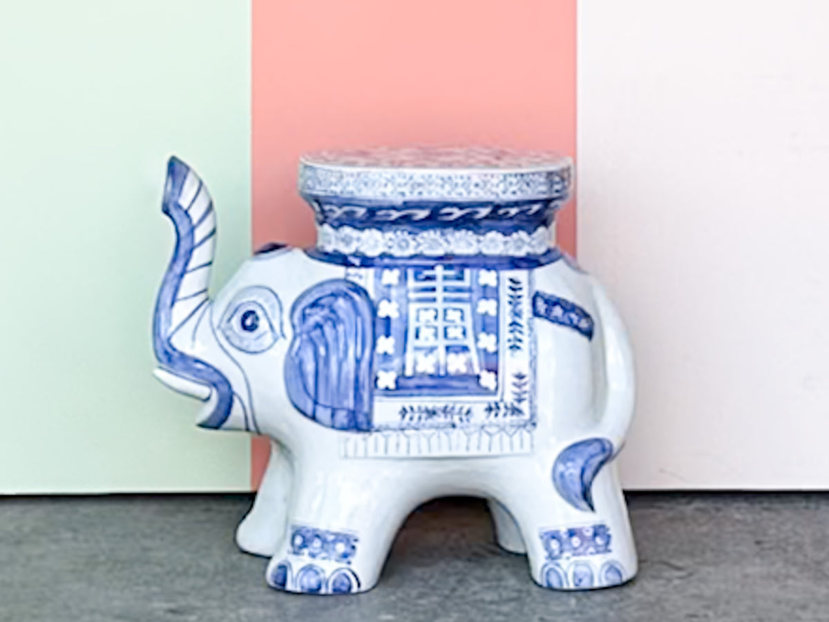 Petite Blue and White Elephant Garden Seat