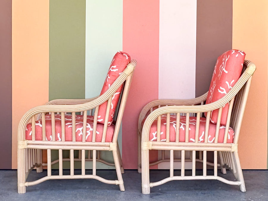 Pair of Coastal Rattan Lounge Chairs