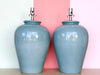 Pair of Large Ocean Blue Crackle Lamps