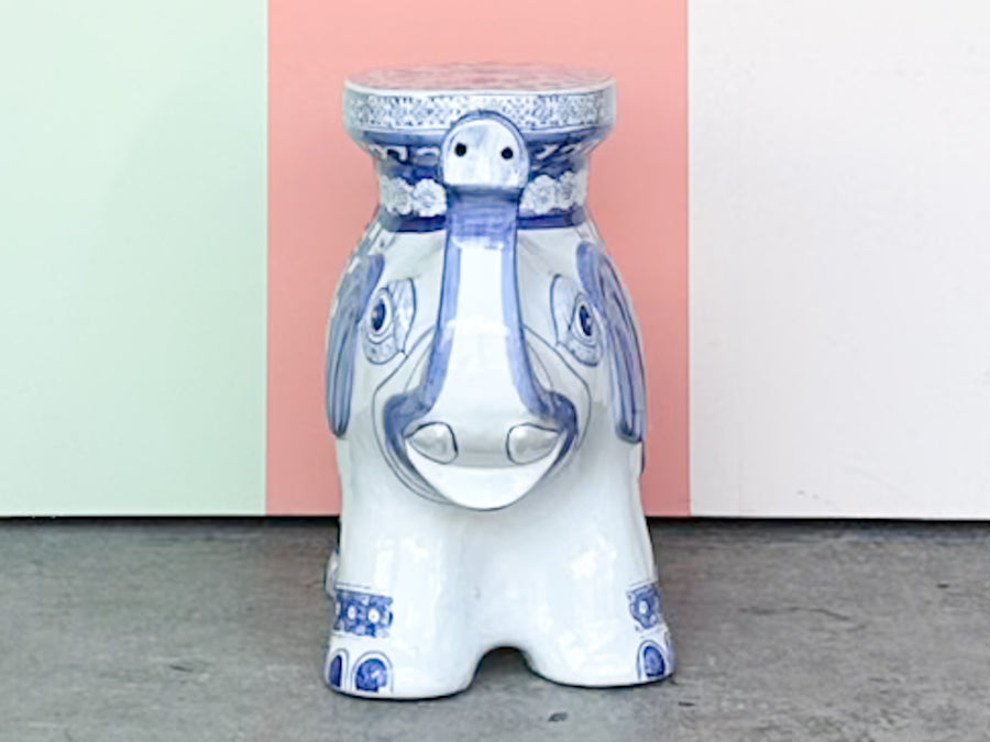 Petite Blue and White Elephant Garden Seat