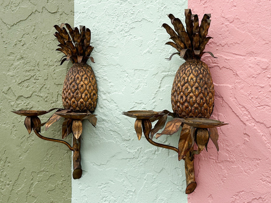 Pair of Brass Pineapple Wall Sconces