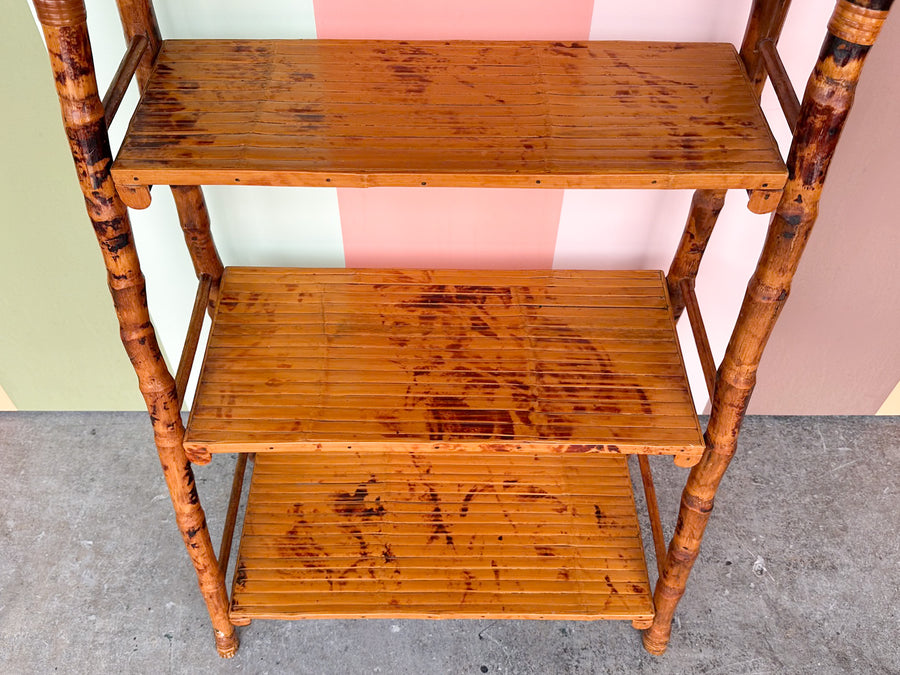 Tortoiseshell Rattan Leaning Etagere