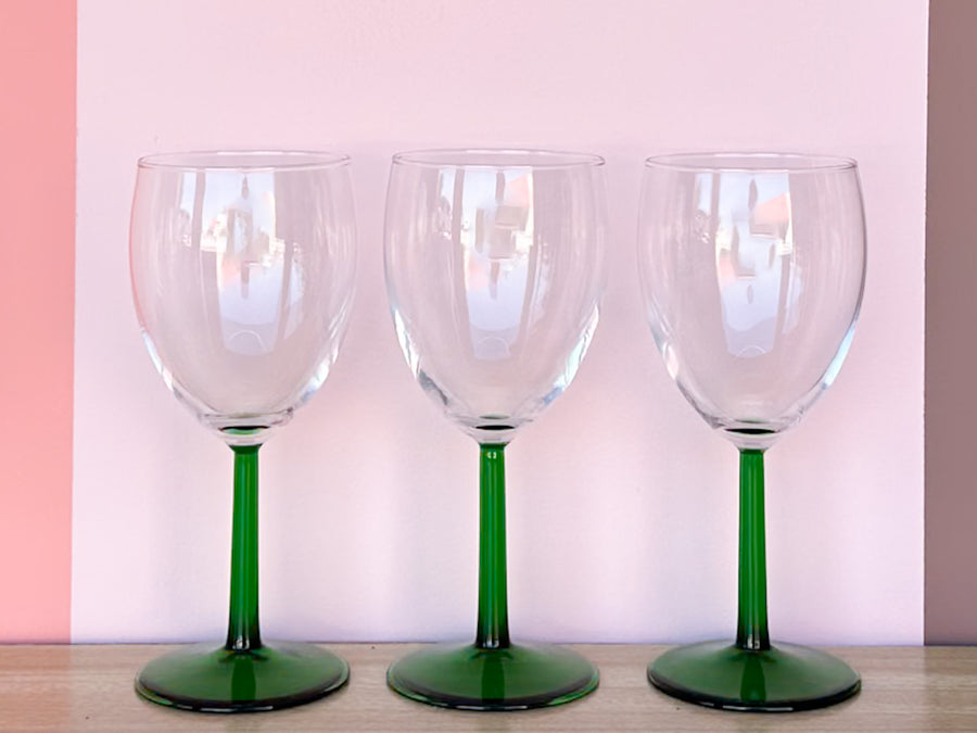 Set of Six French Green Wine Glassware