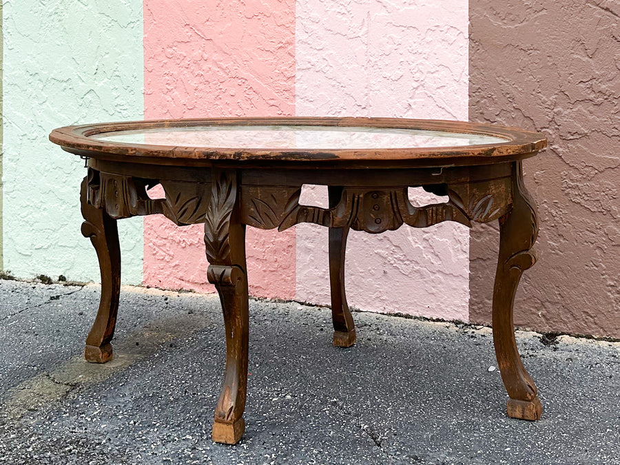 Moroccan Inspired Wood Carved Coffee Table