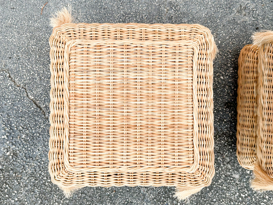 Pair of Modern Wicker Pillow Ottomans