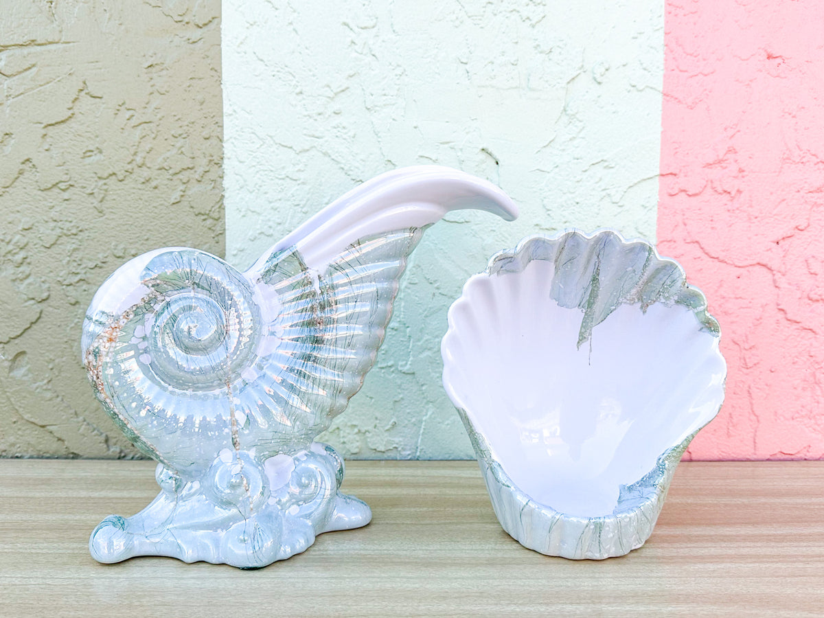 Pair of Seafoam Haeger Shell Vases