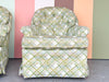 Pair of Pink and Green Plaid Upholstered Swivel Chairs