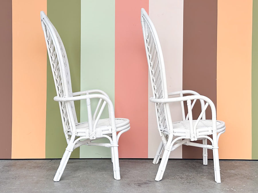 Pair of Palm Frond Rattan Accent Chairs