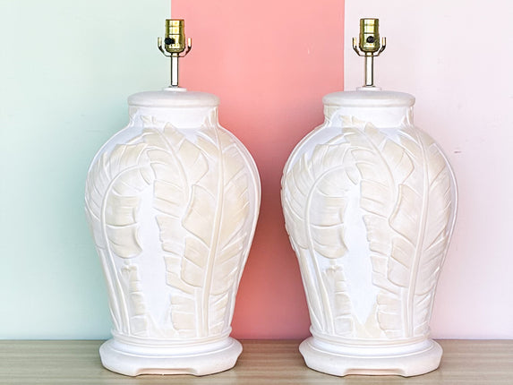 Pair of Plaster Palm Leaf Lamps