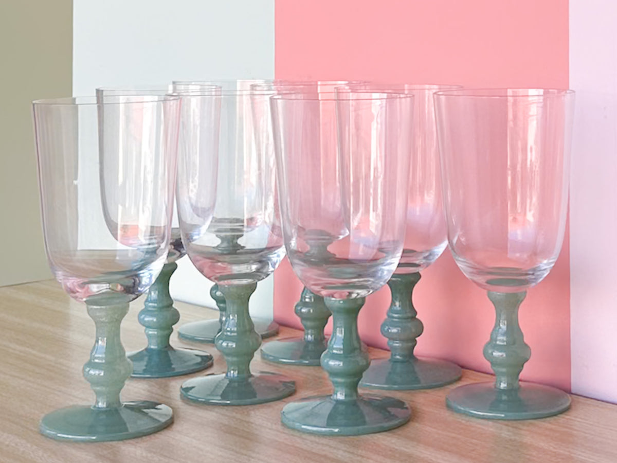 Set of Eight Seafoam Glassware