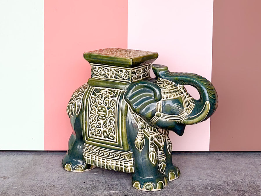 Juniper Green Trunks Up Ceramic Elephant