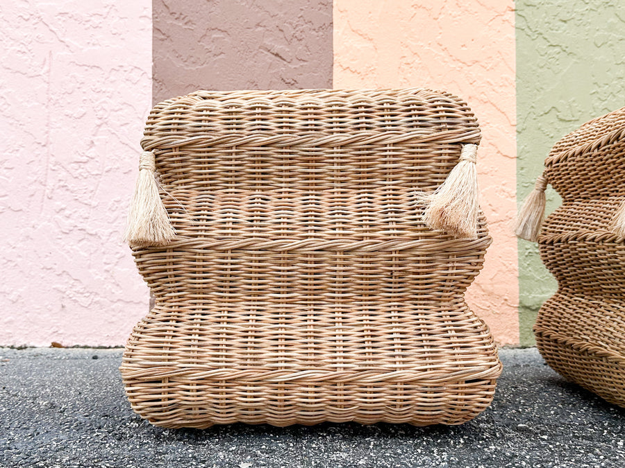 Pair of Modern Wicker Pillow Ottomans