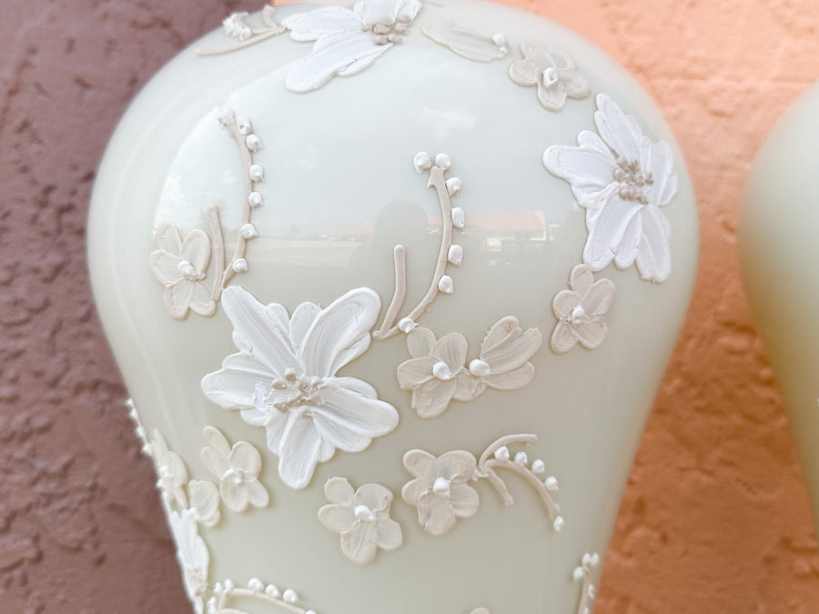 Pair of Floral Cream Icing Lamps