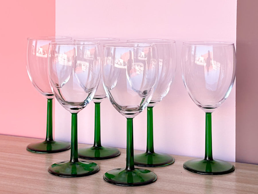 Set of Six French Green Wine Glassware