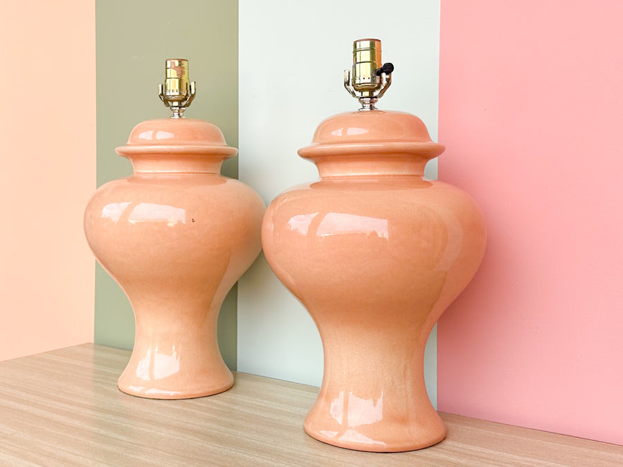 Pair of Peach Ginger Jar Lamps