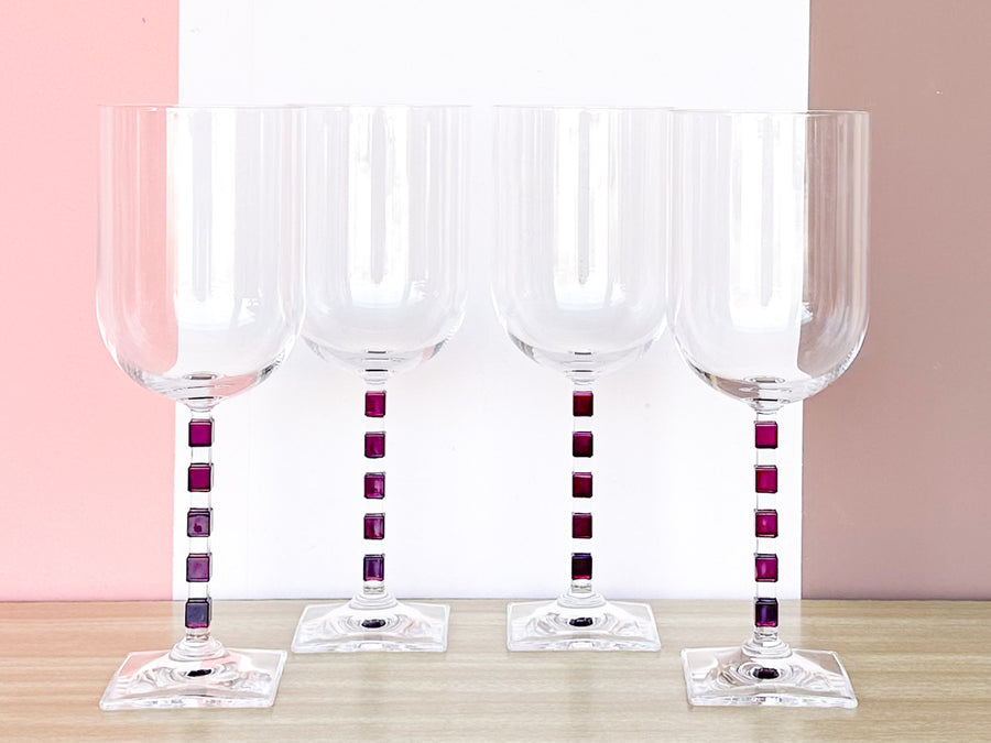 Set of Ten Crystal Amethyst Mikasa Wine Glasses