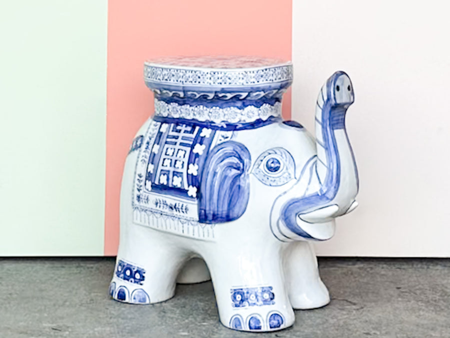 Petite Blue and White Elephant Garden Seat