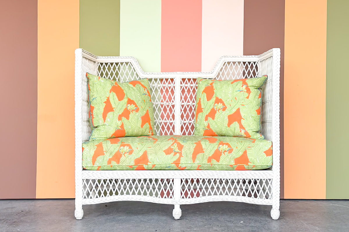 High Back Braided Rattan and Wicker Settee