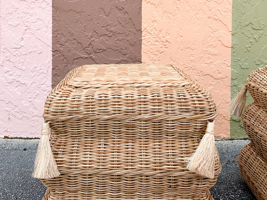 Pair of Modern Wicker Pillow Ottomans