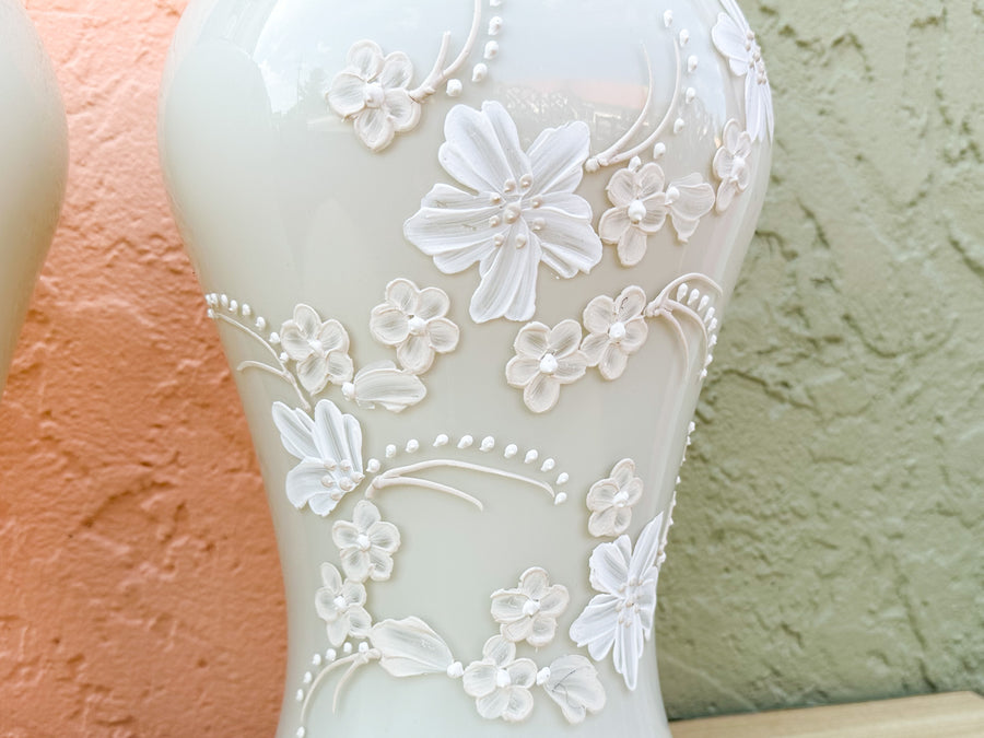 Pair of Floral Cream Icing Lamps